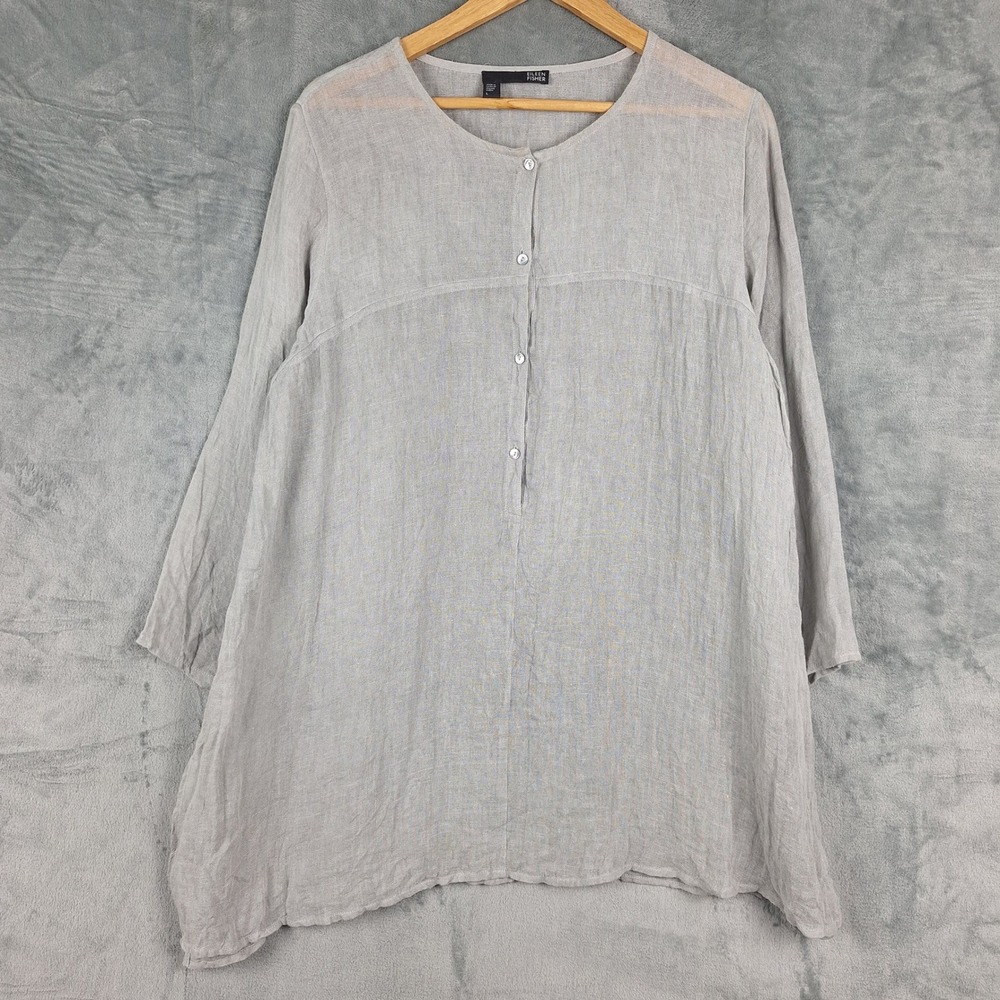 Eileen Fisher Top Womens Large Linen Minimalist Lagenlook Beach Coastal Tunic